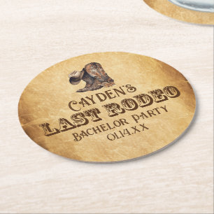 Letzte Rodeo Cowboy Grunge Brown Bachelor Party Runder Pappuntersetzer