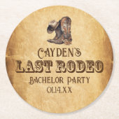 Letzte Rodeo Cowboy Grunge Brown Bachelor Party Runder Pappuntersetzer (Vorderseite)