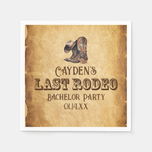 Letzte Rodeo Cowboy Grunge Brown Bachelor Party Serviette (Vorderseite)