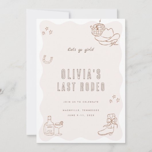 Letzte Rodeo Cowgirl Bachelorette Wochenende Einla Einladung (Vorderseite)