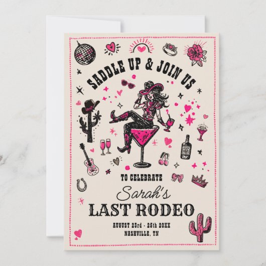 Letzte Rodeo Cowgirl Fun Nash Bash Bachelorette Einladung (Vorderseite)