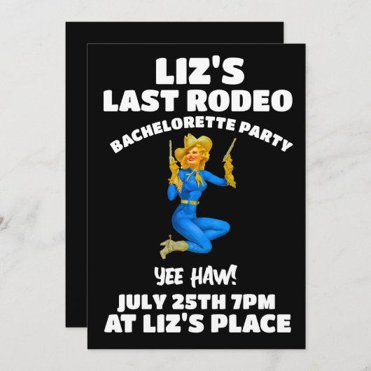 LETZTE RODEO COWGIRL JUNGGESELINNEN-ABSCHIED EINLA EINLADUNG (Vorne/Hinten)