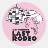 Letzte Rodeo Disco Cowgirl Junggeselinnen-Abschied Runder Aufkleber (Vorderseite)