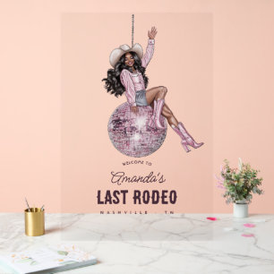 Letzte Rodeo Disco Cowgirl Pink Spiegelkugel Willk Acrylschild