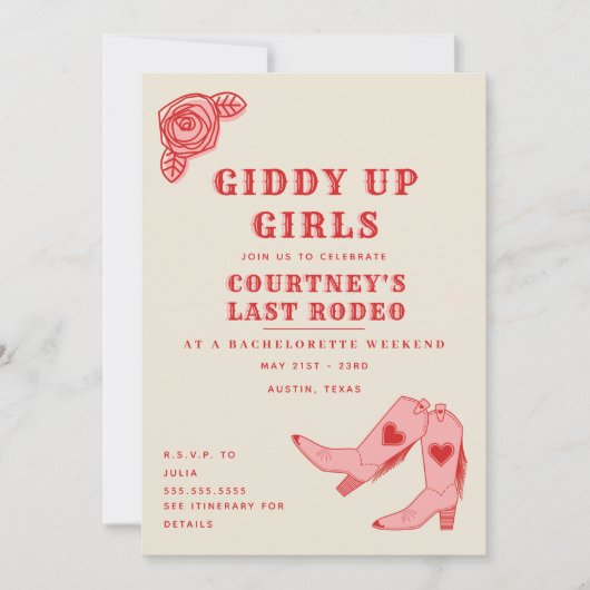 Letzte Rodeo Giddy Up Bachelorette Wochenende Ausf Einladung (Vorderseite)