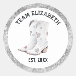 Letzte Rodeo Glitter Heart Cowgirl Stiefel Team Br Runder Aufkleber