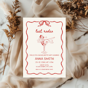 Letzte Rodeo Hand gezeichnet Cowgirl Red Bachelore Einladung