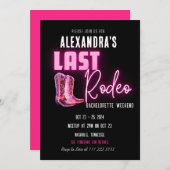Letzte Rodeo Hot Pink Neon Cowboy Boots Bacheloret Einladung (Vorne/Hinten)