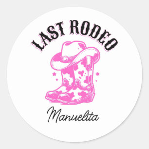 Letzte Rodeo Pink Cowgirl Junggesellinnenabschied Runder Aufkleber