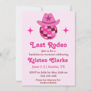 Letzte Rodeo Pink Disco Cowgirl Bachelorette Einladung