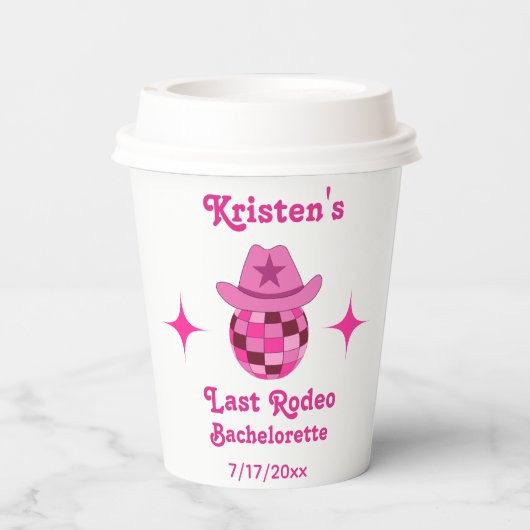 Letzte Rodeo Pink Disco Cowgirl Bachelorette Pappbecher (Rückseite)