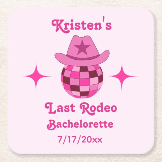 Letzte Rodeo Pink Disco Cowgirl Bachelorette Rechteckiger Pappuntersetzer (Vorderseite)