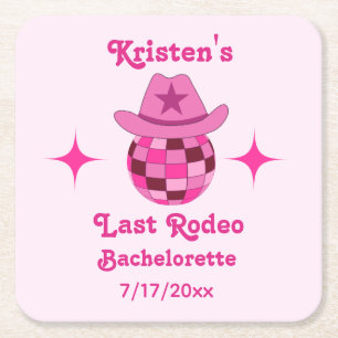 Letzte Rodeo Pink Disco Cowgirl Junggesellinnenabs Rechteckiger Pappuntersetzer