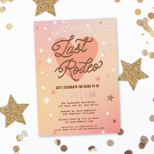 Letzte Rodeo Retro Glitz Western Brautparty Folieneinladung