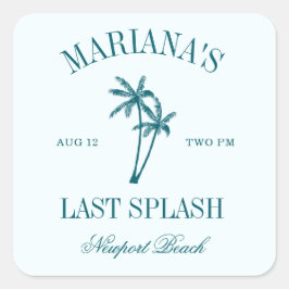 Letzte Splash Blue Aquamarin Palms Bachelorette Quadratischer Aufkleber