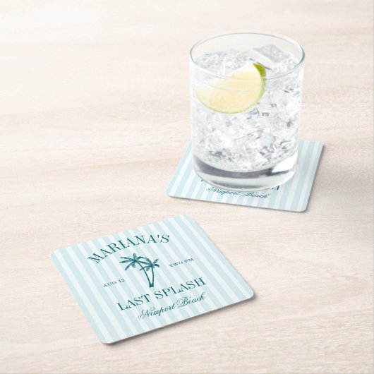 Letzte Splash Blue Aquamarin Palms Bachelorette Rechteckiger Pappuntersetzer (Vor Ort)