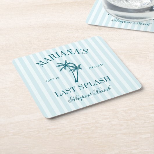 Letzte Splash Blue Aquamarin Palms Bachelorette Rechteckiger Pappuntersetzer (angewinkelt)