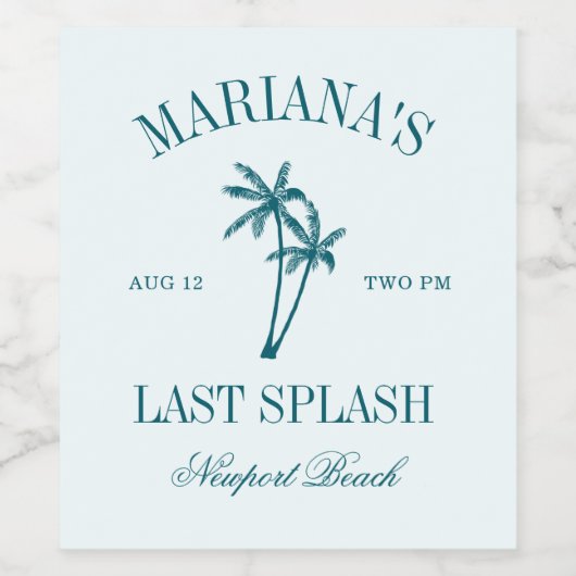 Letzte Splash Blue Aquamarin Palms Bachelorette Weinetikett (Einzelnes Label)