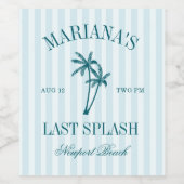 Letzte Splash Blue Aquamarin Palms Bachelorette Weinetikett (Einzelnes Label)