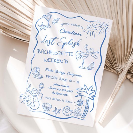 Letzte Splash Hand gezogen Beach Weekend Bachelore Einladung