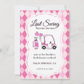 Letzte Swing Pink Raute Golf Bachelorette Einladung (Vorderseite)