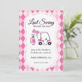 Letzte Swing Pink Raute Golf Bachelorette Einladung (Stehend Vorderseite)