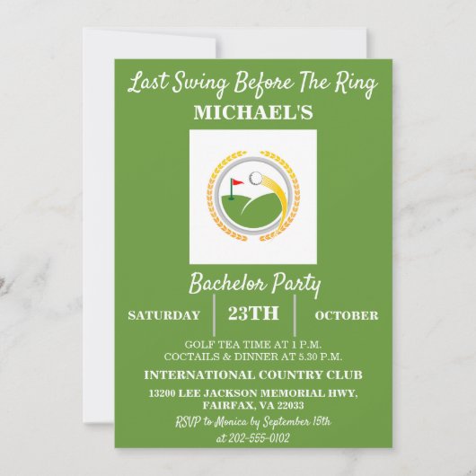 Letzte Swing vor dem Ring | Golf Bachelor Party Einladung (Vorderseite)