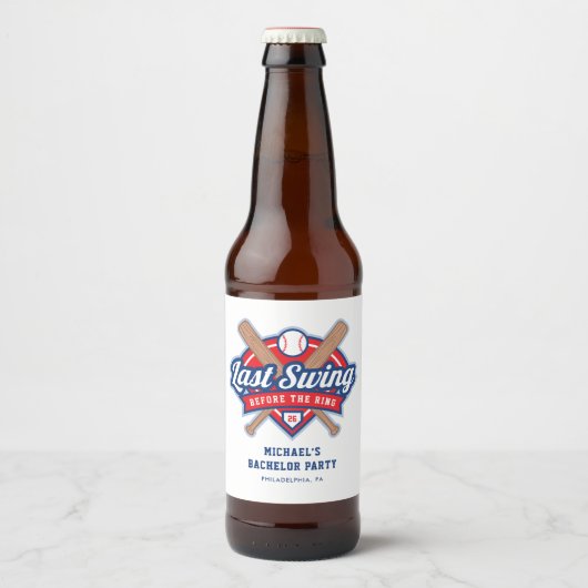 Letzte Swing vor der Baseball Bachelor-Party Bierflaschenetikett (Vorderseite)