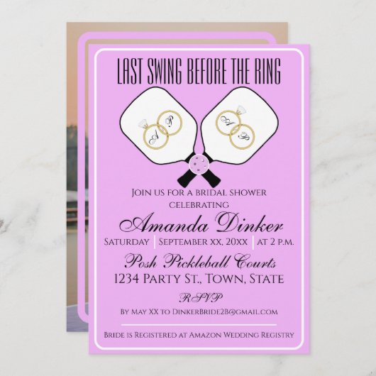 Letzte Swing vor der Ring Hochzeit Pickleball Invi Einladung (Vorne/Hinten)