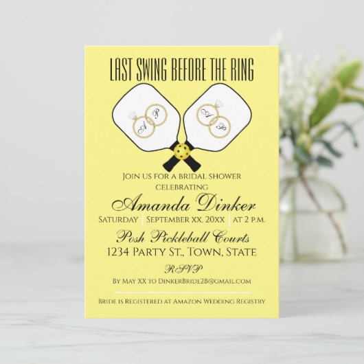 Letzte Swing vor der Ring Hochzeit Pickleball Invi Einladung (Stehend Vorderseite)