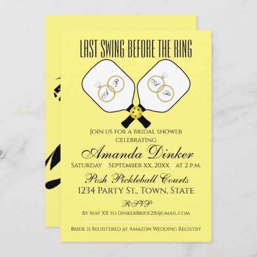 Letzte Swing vor der Ring Hochzeit Pickleball Invi Einladung (Vorne/Hinten)