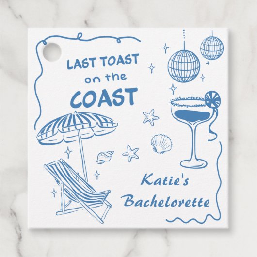 Letzte Toast Coast Beach Handgezeichnet Blue Bache Geschenkanhänger (Vorderseite)