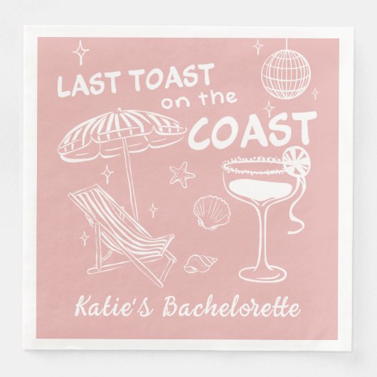 Letzte Toast Küste rosa handgezeichnete Bacheloret Serviette (Vorderseite)