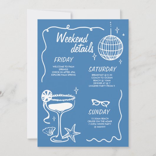 LETZTE TOAST RETRO DOODLE BACHELORETTE WOCHE EINLADUNG (Rückseite)