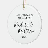 Letzte Weihnachten als Mr. und Miss Verlobt Fiancé Keramik Ornament (Links)