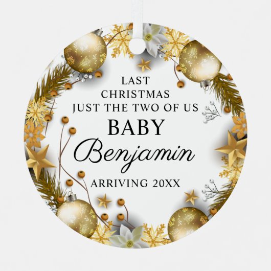 Letzte Weihnachten vor dem Baby Ankunft Schwangers Ornament Aus Metall (Vorderseite)