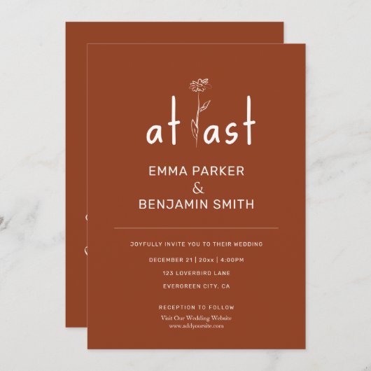 Letzte Wildblume Rost Moderne Minimalistische Hoch Einladung (Vorne/Hinten)