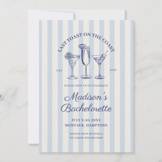 Letzten Toast am Blue Bachelorette Wochenende Einladung (Vorderseite)