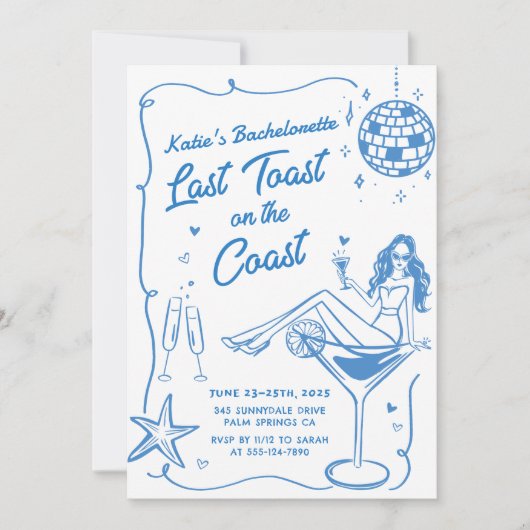 Letzten Toast am Blue Bachelorette Wochenende Einladung (Vorderseite)