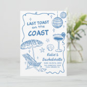 Letzten Toast am Strand Blue Bachelorette Einladung (Stehend Vorderseite)