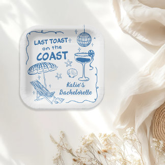 Letzten Toast am Strand Blue Bachelorette Pappteller