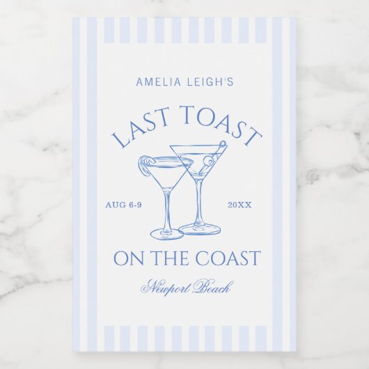 Letzten Toast am Strand Blue Bachelorette Weinetikett (Einzelnes Label)