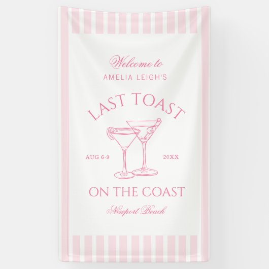 Letzten Toast am Strand rosa Bachelorette Banner (Vertikal)