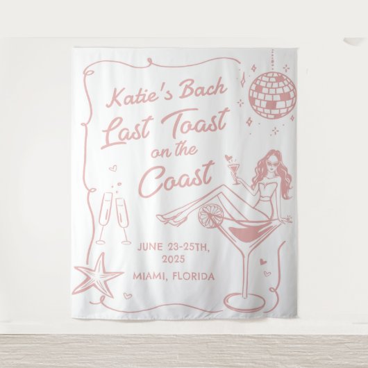 Letzten Toast am Strand rosa Bachelorette Wandteppich (Vorderseite)