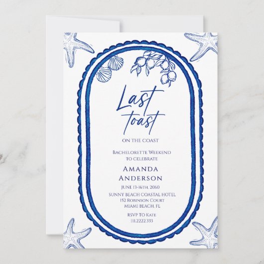 Letzten Toast am Wochenende am Strand Bechelorette Einladung (Vorderseite)