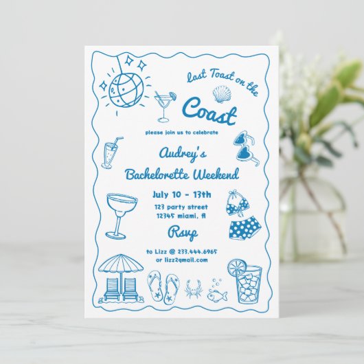 Letzten Toast am Wochenende des Küstenbachelorette Einladung (Stehend Vorderseite)