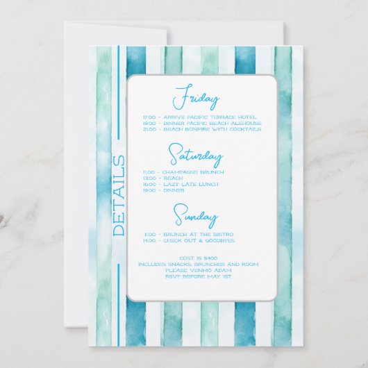 Letzten Toast am Wochenende des Küstenbachelorette Einladung (Rückseite)