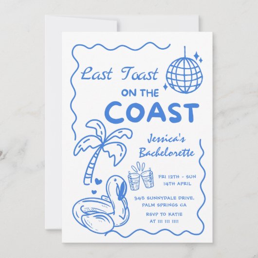 Letzten Toast am Wochenende des Küstenbachelorette Einladung (Vorderseite)