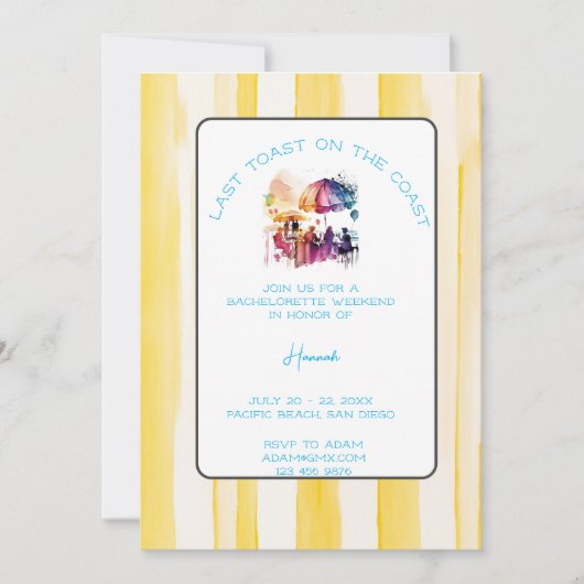 Letzten Toast am Wochenende des Küstenbachelorette Einladung (Vorderseite)