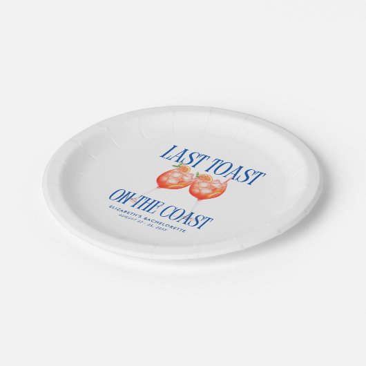 Letzten Toast an der Küste Aperol Spritz Bachelore Pappteller (Schrägansicht)